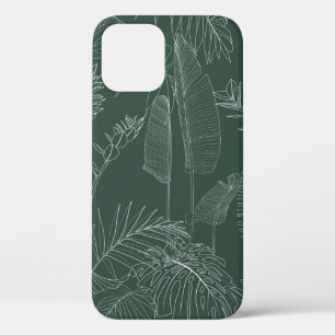 Elegant seamless pattern with green hand drawn lin iPhone 12 case