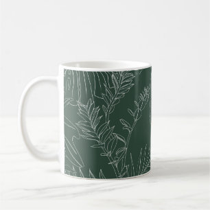Elegant seamless pattern with green hand drawn lin coffee mug