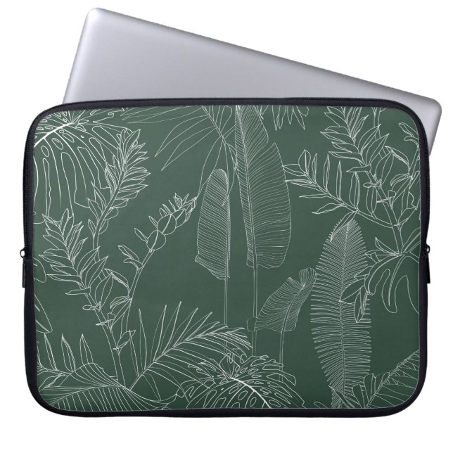 Elegant seamless pattern with green hand drawn lin laptop sleeve (Front)