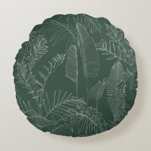 Elegant seamless pattern with green hand drawn lin round cushion