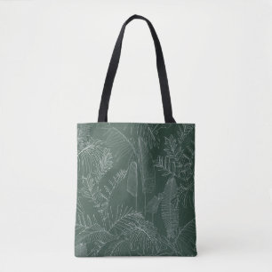 Elegant seamless pattern with green hand drawn lin tote bag