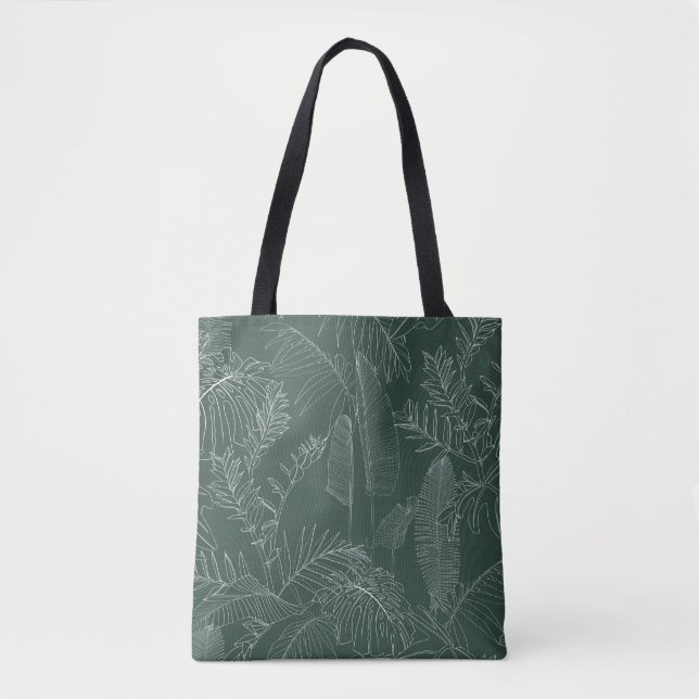 Elegant seamless pattern with green hand drawn lin tote bag (Front)