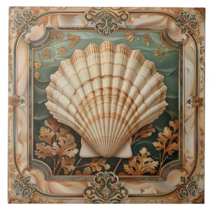 Elegant Seashell Art Nouveau Decorative Ceramic Tile