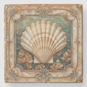 Elegant Seashell Art Nouveau Decorative Stone Coaster