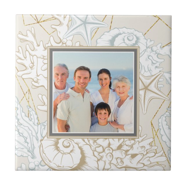 Elegant Seashell Beach Marine Personalised Photo Ceramic Tile (Front)