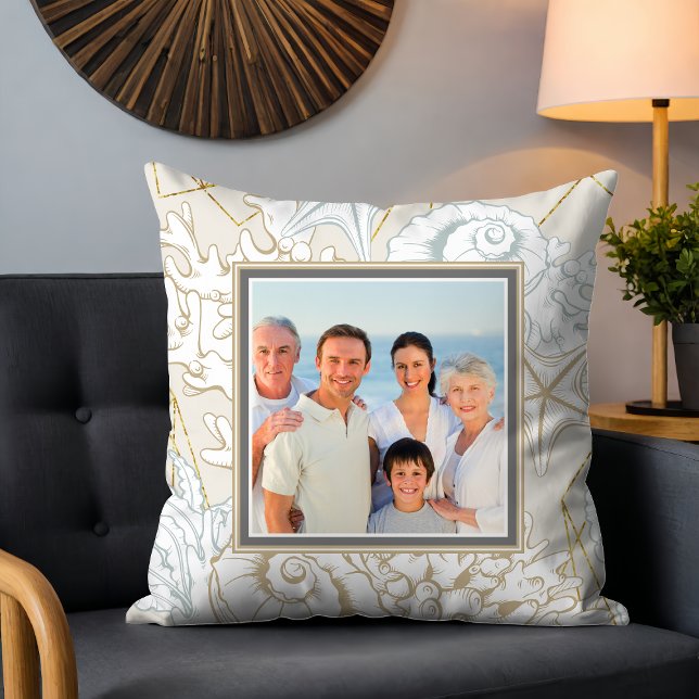 Elegant Seashell Beach Marine Personalised Photo Cushion (Creator Uploaded)