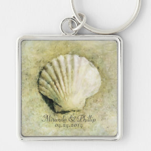 Elegant Seashell Beach Wedding Keepsake Key Ring