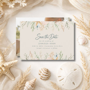 Elegant Seashell Beach Wedding Photo Save the Date