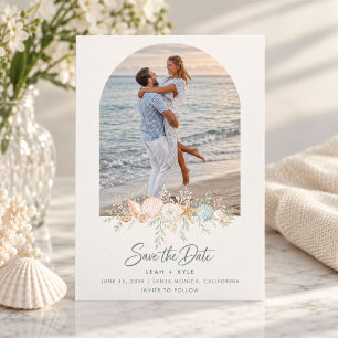Elegant Seashell Beach Wedding Photo Save The Date