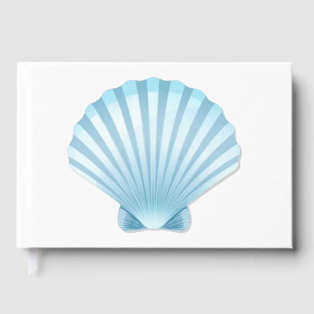 Elegant Seashell Blue Nautical Beach Wedding Guest Book (Front)