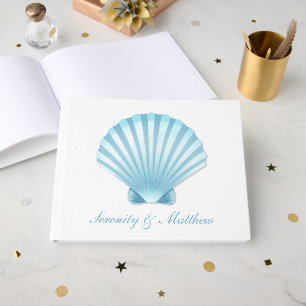 Elegant Seashell Blue Nautical Beach Wedding Guest Book