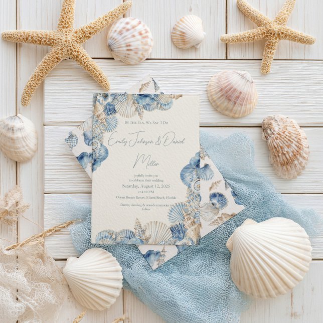 Elegant Seashell Border Wedding Invitation (Creator Uploaded)