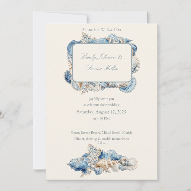 Elegant Seashell Border Wedding Invitation (Front)