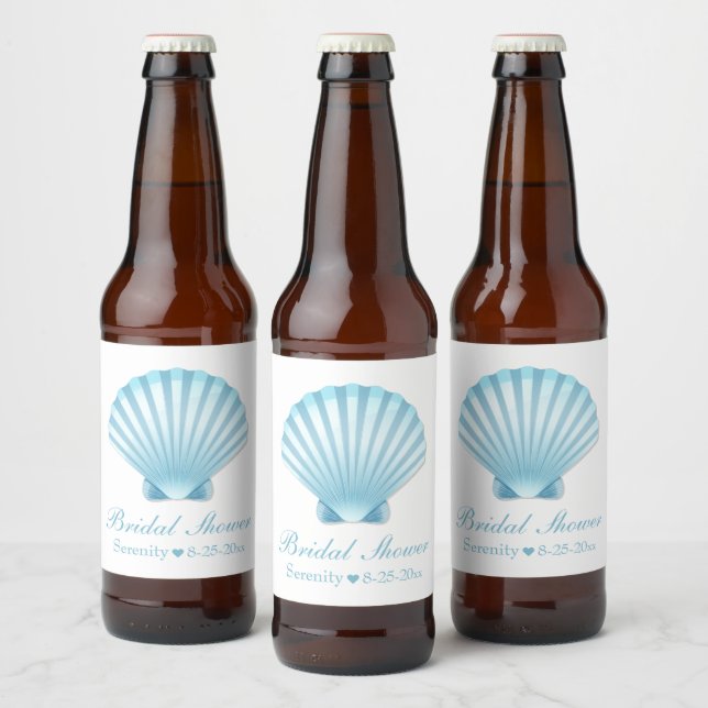 Elegant Seashell Bridal Shower Nautical Beach      Beer Bottle Label (Bottles)