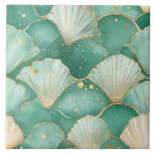 Elegant Seashell & Gold Coastal Seamless Ceramic Tile