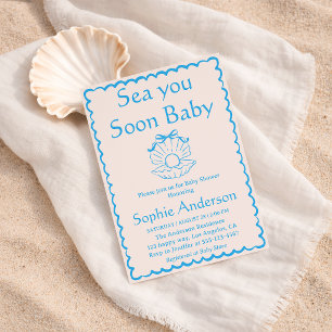 Elegant Seashell Sea You Soon Baby Shower Invitation