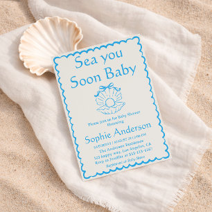 Elegant Seashell Sea You Soon Baby Shower Invitation