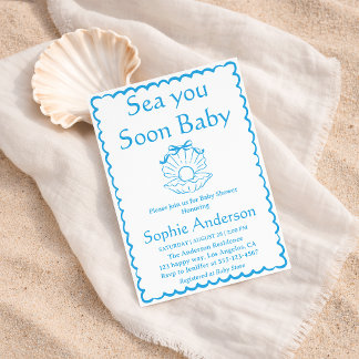 Elegant Seashell Sea You Soon Baby Shower Invitation