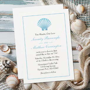 Elegant Seashell Wedding Blue Nautical Beach Invitation