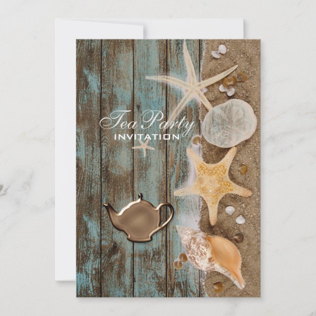elegant seashells beach bridal shower tea party invitation (Front)
