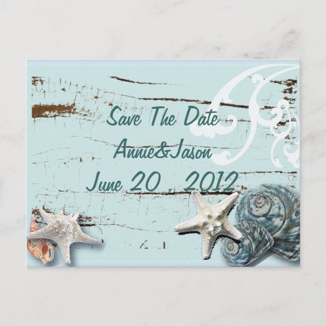 Elegant Seashells Beach Wedding save the date Announcement Postcard (Front)