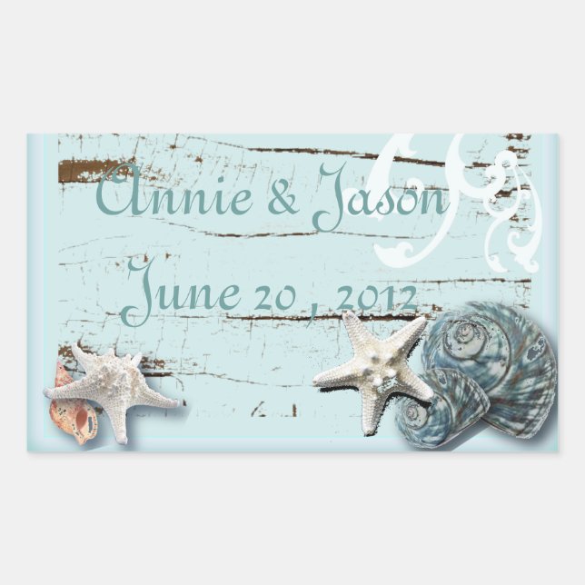 Elegant Seashells Beach Wedding Stationery Rectangular Sticker (Front)