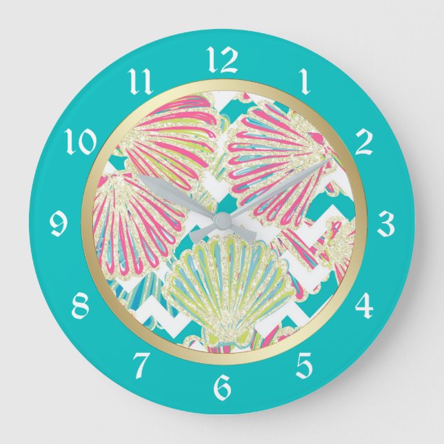 Elegant Seashells Chevron Large Clock (Front)