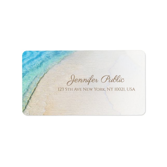 Elegant Seaside Beach Waves Modern Script Address Label (Front)