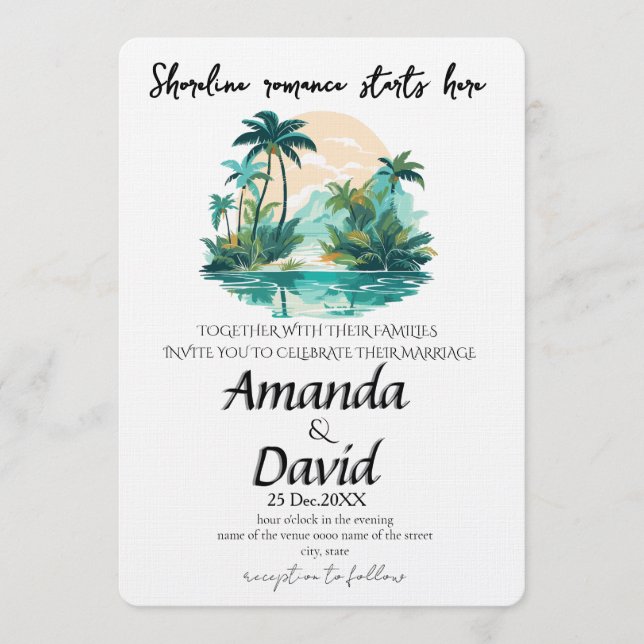 Elegant Seaside Beach Wedding Invitation (Front)