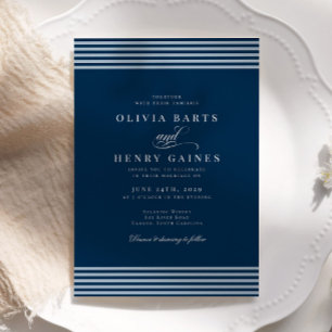 Elegant Seaside Coastal Blue Stripe Wedding Invitation