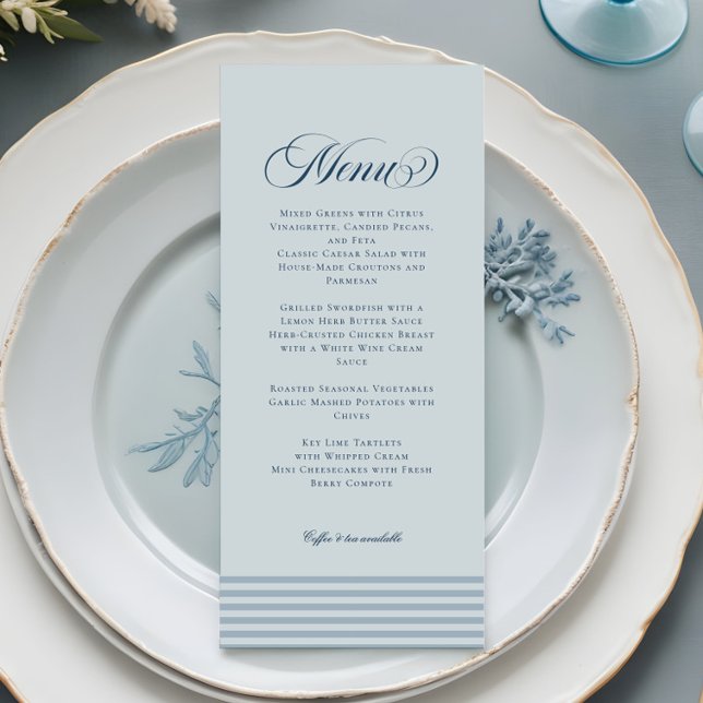 Elegant Seaside Coastal Blue Stripe Wedding Menu (Creator Uploaded)