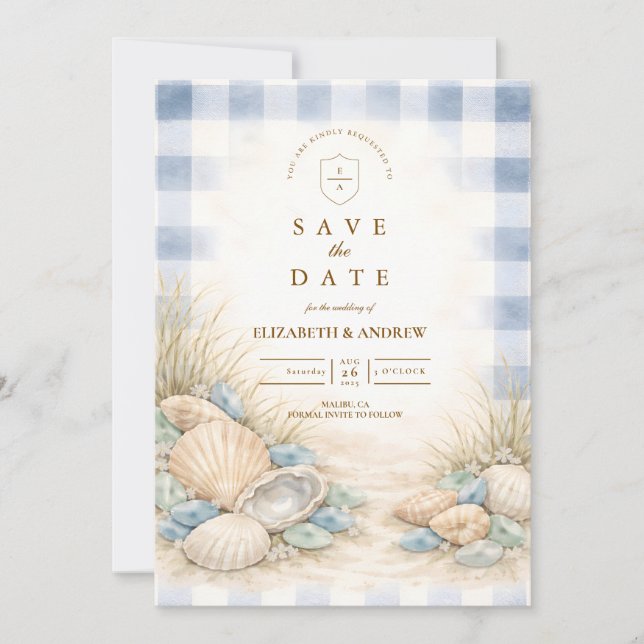 Elegant Seaside Shell Wedding Save The Date (Front)