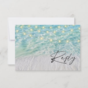 Elegant Seaside String Lights Beach Website RSVP Card