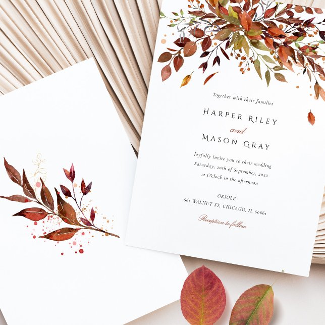 Elegant Seasonal Russet Leaves Wedding Invitation (Creator Uploaded)