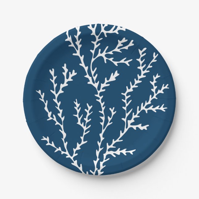 Elegant Seaweed Pattern - Ocean Themed - Teal Blue Paper Plate (Front)