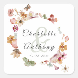 Elegant Secret Garden Delicate Floral Wedding Square Sticker