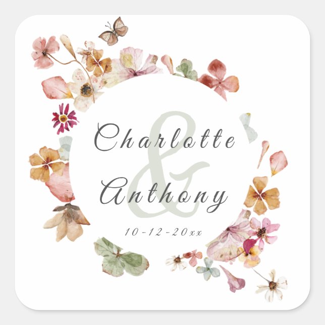 Elegant Secret Garden Delicate Floral Wedding Square Sticker (Front)
