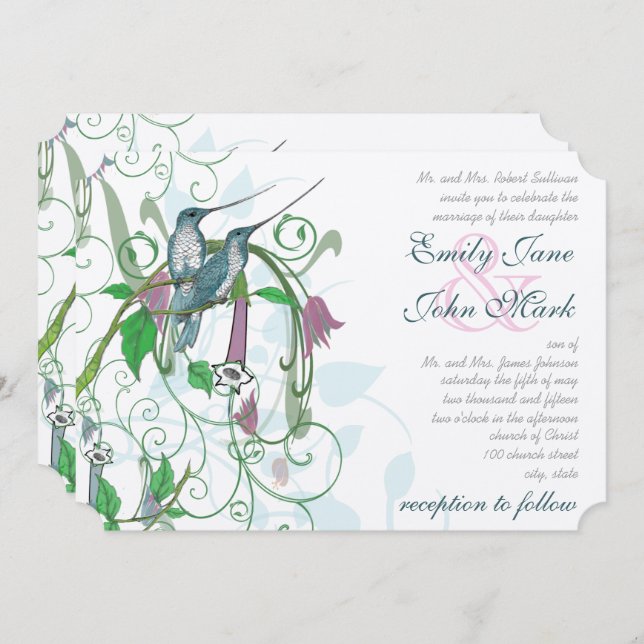 Elegant Secret Garden Hummingbird Wedding  Invitation (Front/Back)