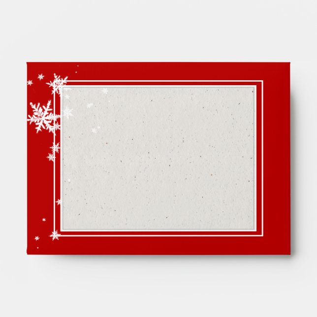 Elegant Seed Paper White Snowflakes 4x6" Red Envelope (Front)