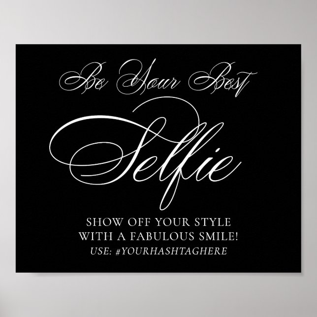 Elegant Selfie Smile White Script | Your Hashtag Poster (Front)