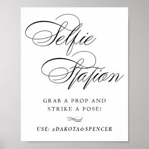 Elegant Selfie Station Black Script Social Media Poster