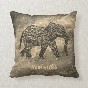 Elegant Sepia and Black Artistic Elephant Cushion