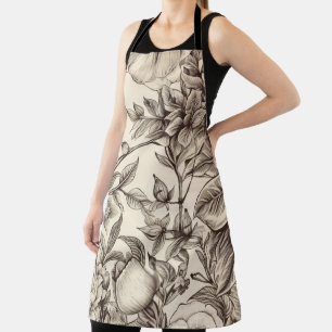 Elegant Sepia Botanical with Layered Florals Apron