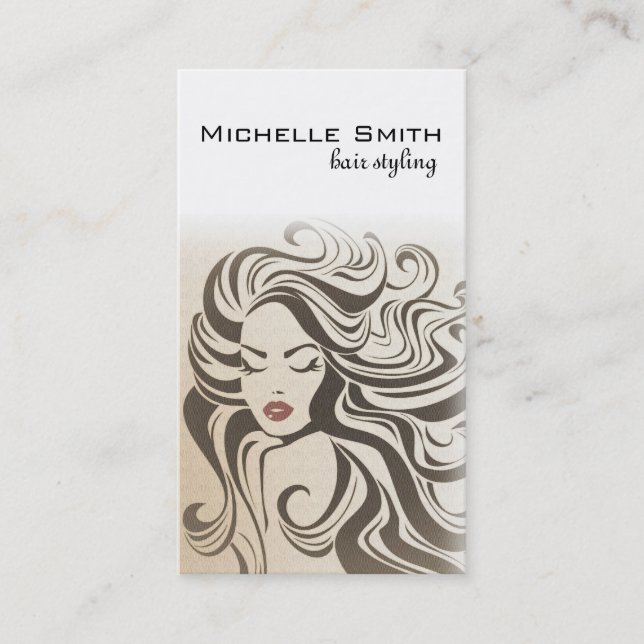 Elegant Sepia Chic Wavy Hairstyle Hair Extensions Business Card (Front)
