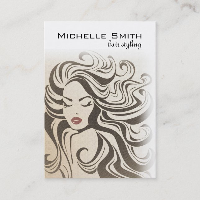 Elegant Sepia Chic Wavy Hairstyle Hair Extensions Business Card (Front)