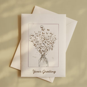 Elegant Sepia Cotton Stem Blank Watercolor Card