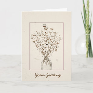 Elegant Sepia Cotton Stem Blank Watercolor Card