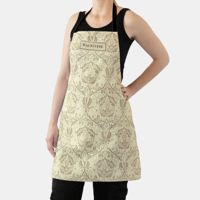 Elegant Sepia Tan Floral Pattern Apron (Insitu)