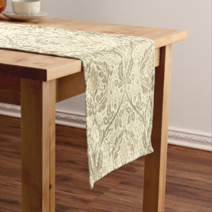 Elegant Sepia Tan Floral Pattern Short Table Runner