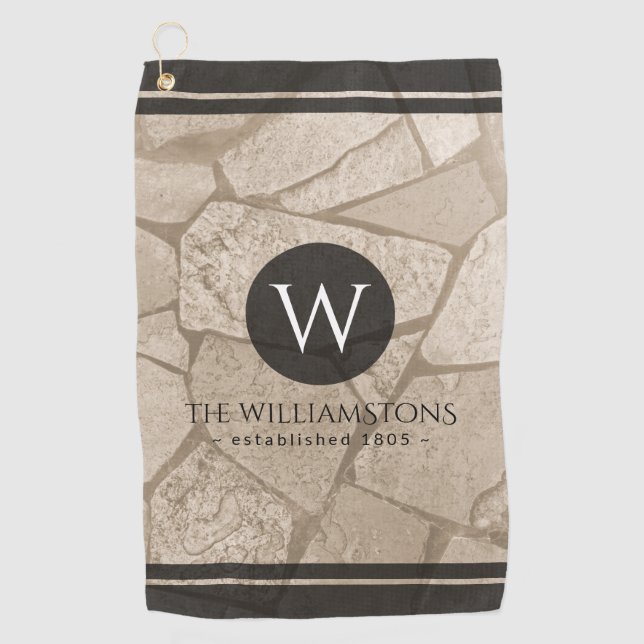 Elegant Sepia Toned Cracked Stones Golf Towel (Front)